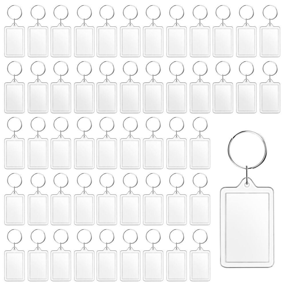 9576 100 Pcs Acrylic Photo Frame Keychain Clear Keychain Blanks Picture